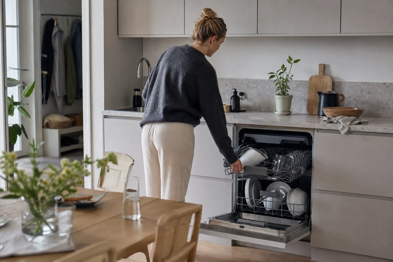 Fristående diskmaskin i rostfritt utförande i svenskt kök