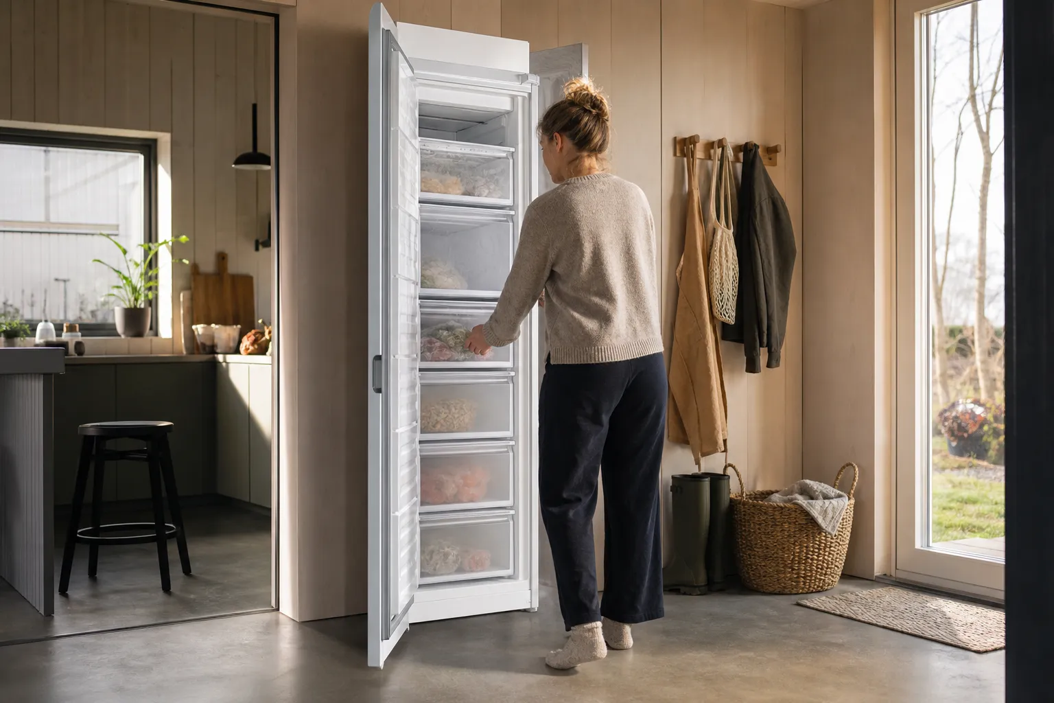 Energimärkning med skalan A till G på ett frysskåp
