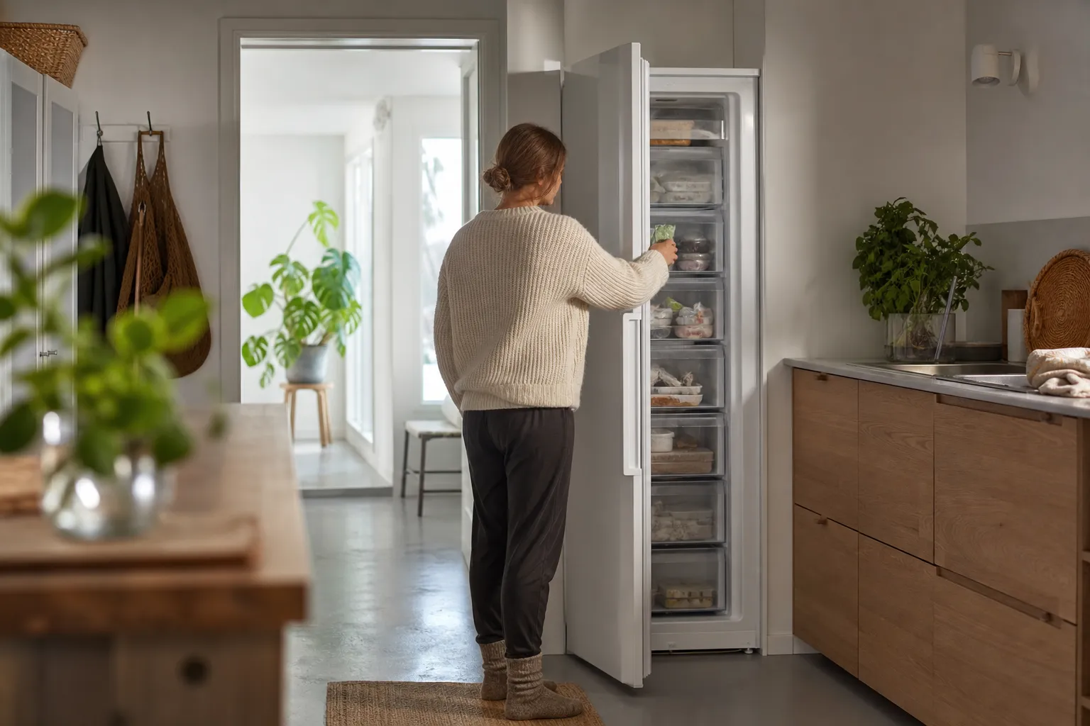 Frysskåp och frysbox i ett skandinaviskt kök