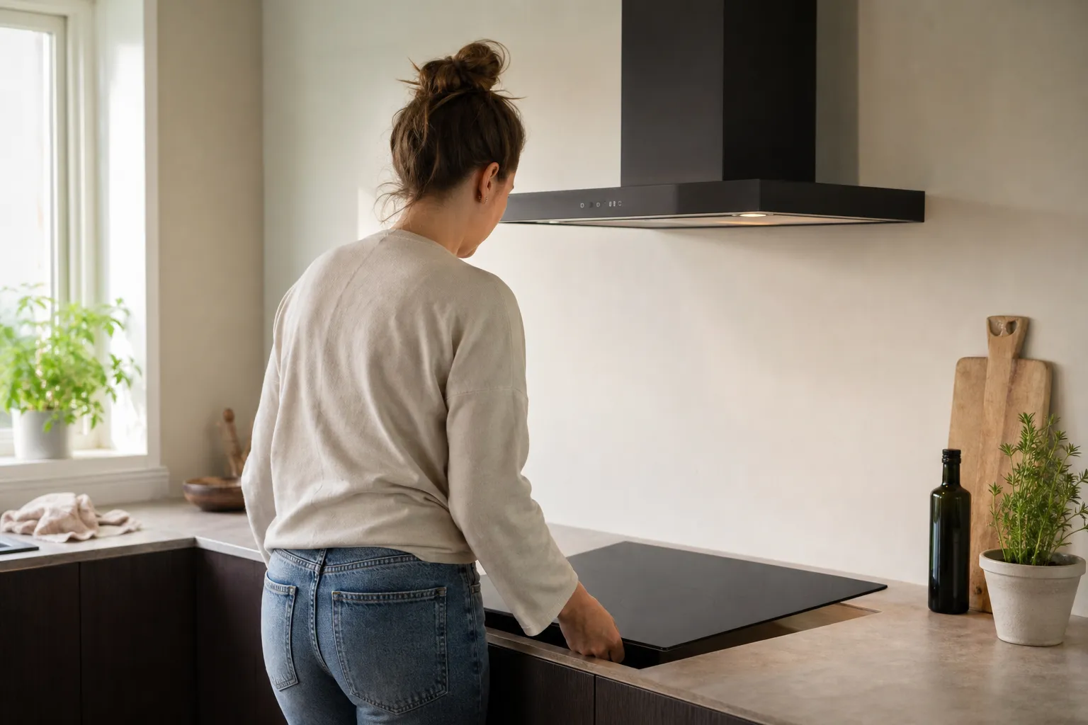 Elektriker installerar en häll i ett kök