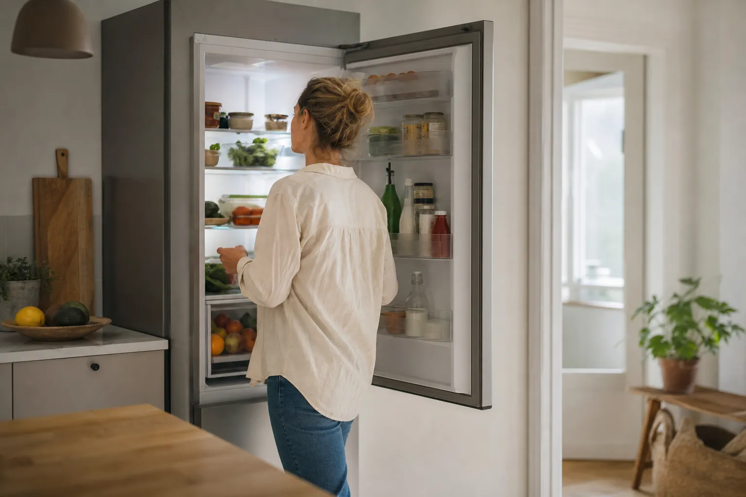 Termometer som kontrollerar temperaturen i ett kylskåp
