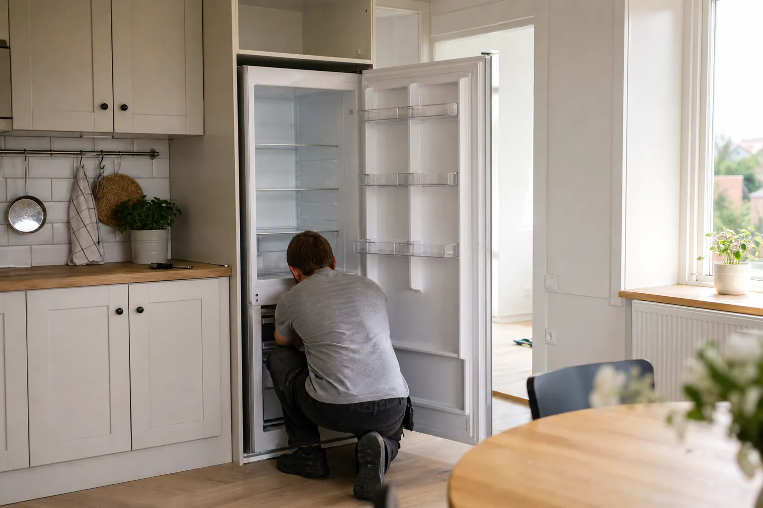 Installation av ett kylskåp i en köksnisch