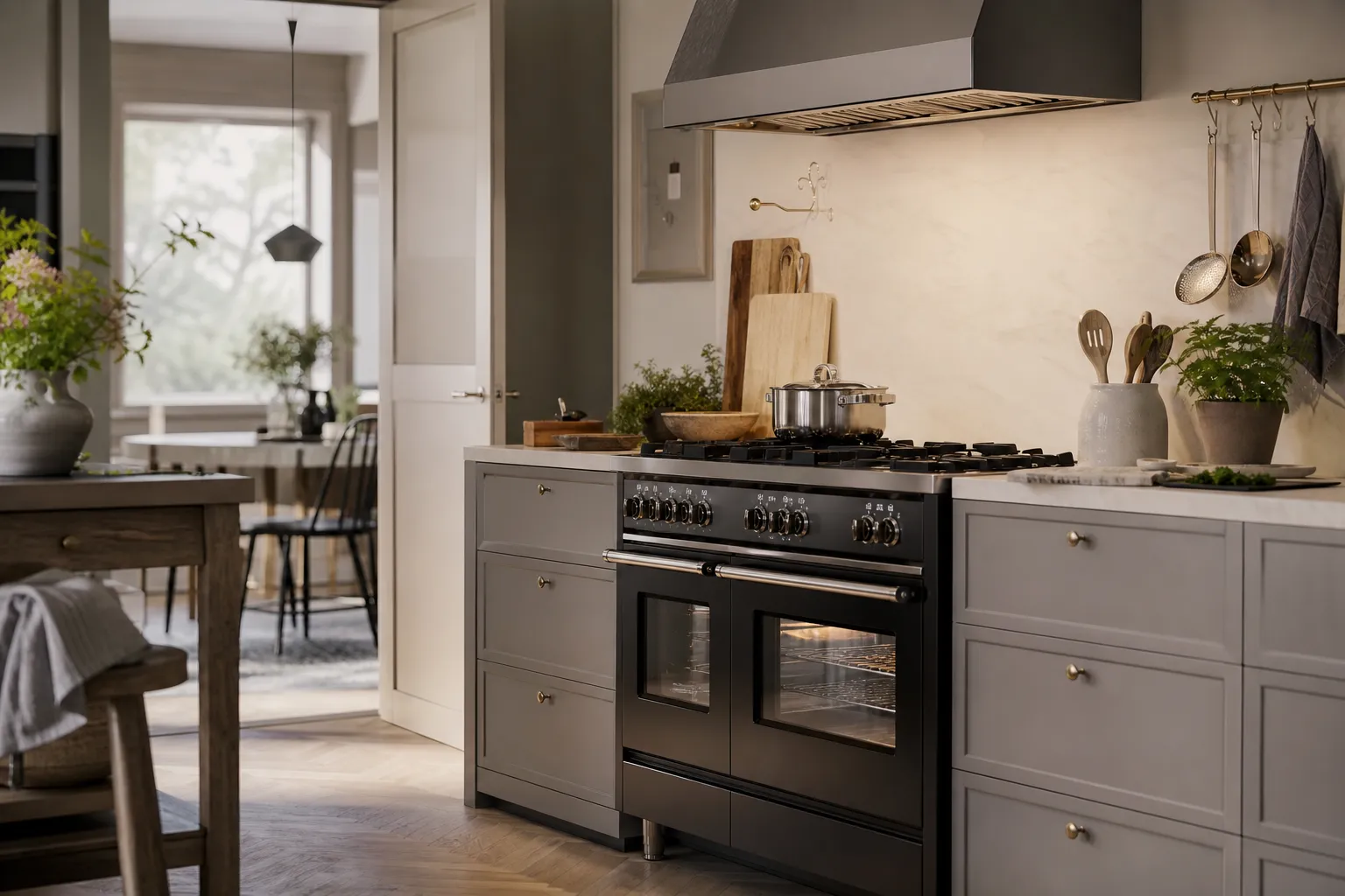 Bred range cooker med två ugnar i ett rymligt kök