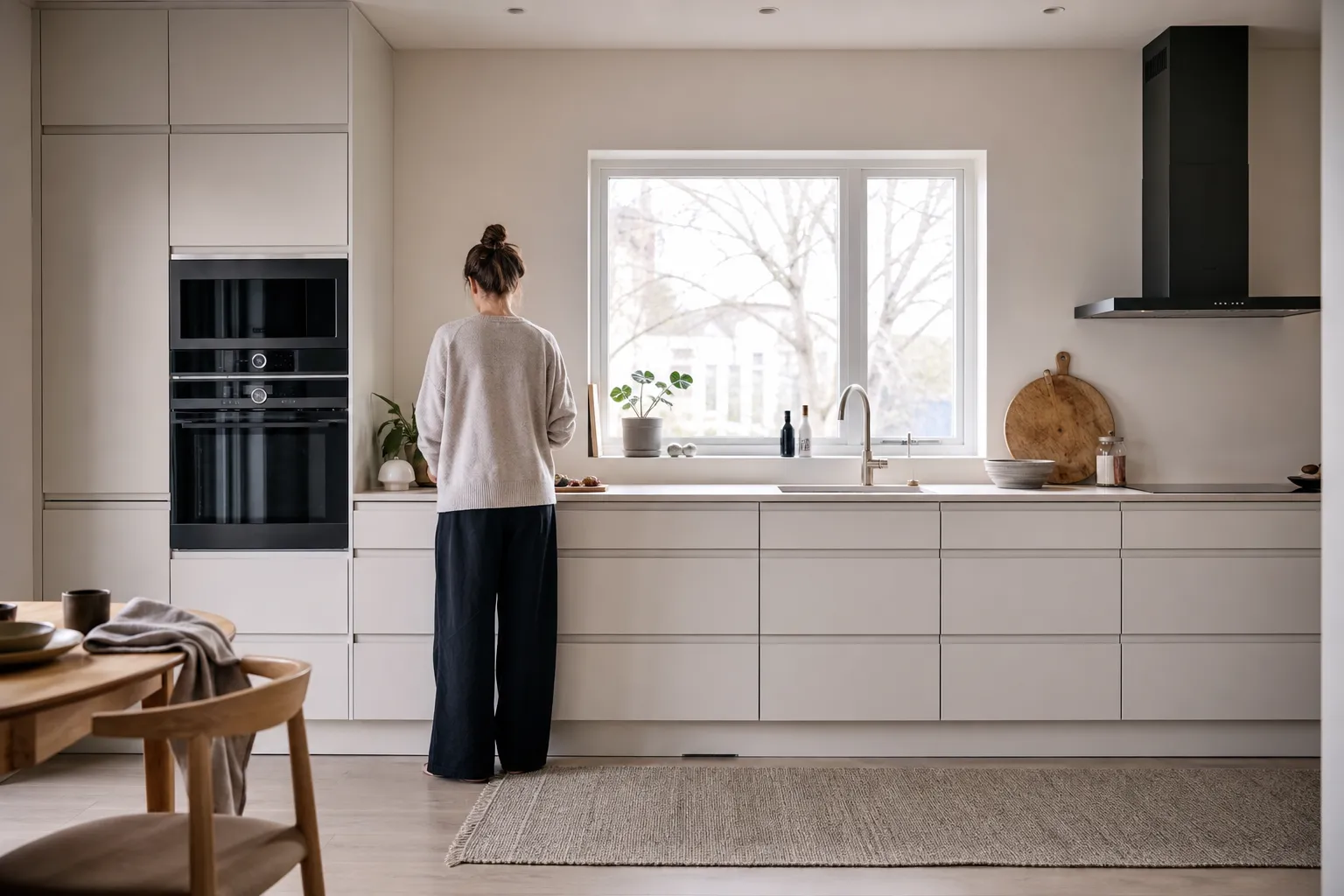 Måttagning inför köp av side-by-side-kylskåp i ett skandinaviskt kök
