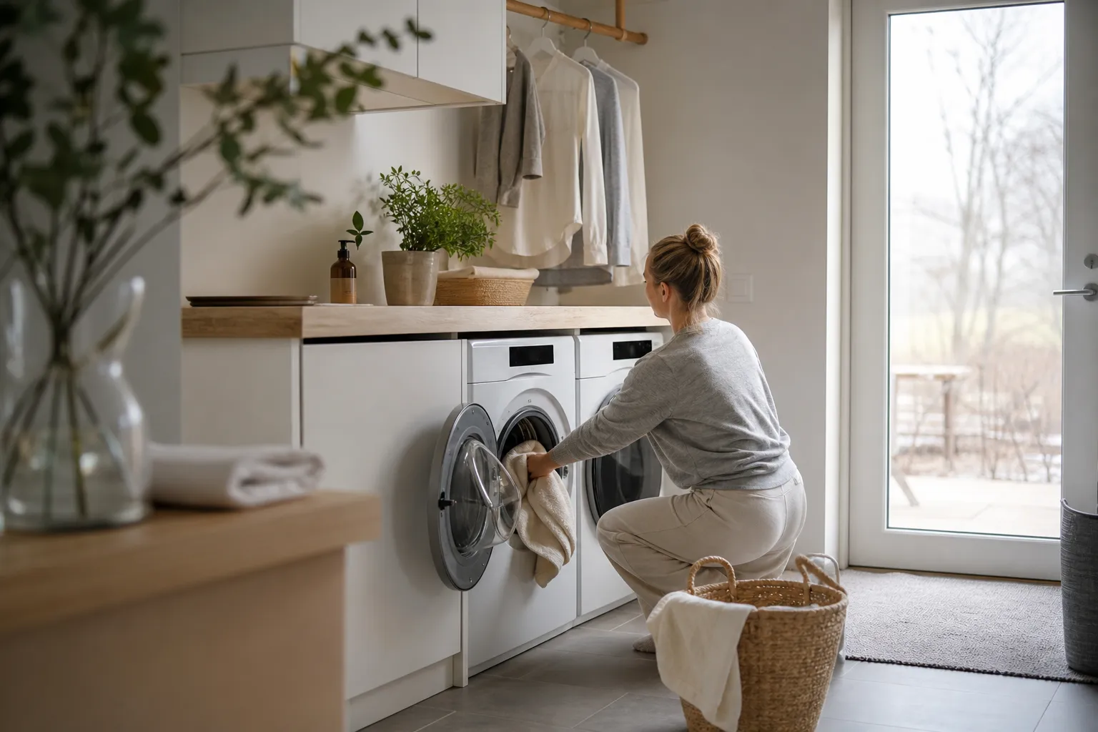 Bästa tvättmaskin i en ljus svensk tvättstuga